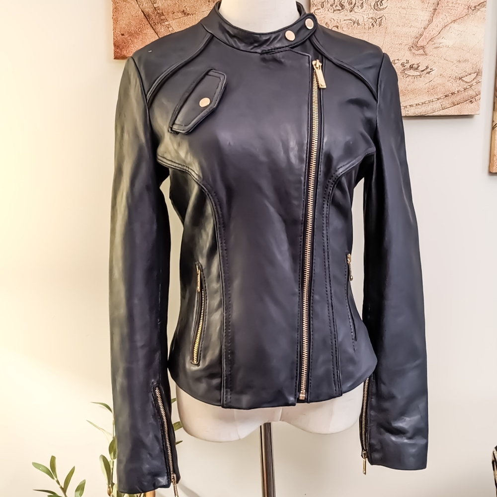 MICHAEL KORS Genuine Leather Motorcycle Jacket - Picture 2 of 9